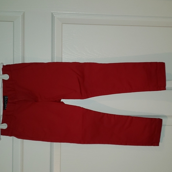 Boys dress outfit set with red pants and blue and white striped button down - Picture 3 of 7